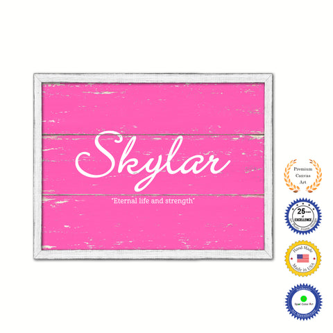 Skylar Name Plate White Wash Wood Frame Canvas Print Boutique Cottage Decor Shabby Chic