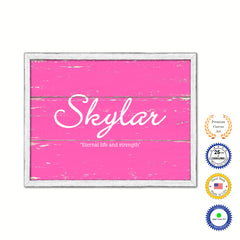 Skylar Name Plate White Wash Wood Frame Canvas Print Boutique Cottage Decor Shabby Chic