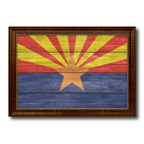 Arizona State Flag Texture Canvas Print with Brown Picture Frame Gifts Home Decor Wall Art Collectible Decoration