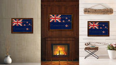 New Zealand Country Flag Vintage Canvas Print with Brown Picture Frame Home Decor Gifts Wall Art Decoration Artwork