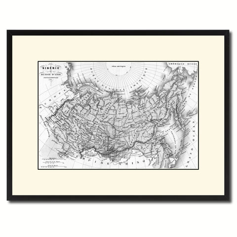 Siberia Russia Vintage B&W Map Canvas Print, Picture Frame Home Decor Wall Art Gift Ideas