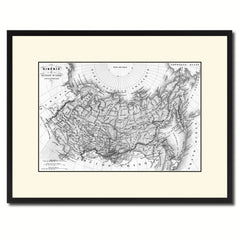 Siberia Russia Vintage B&W Map Canvas Print, Picture Frame Home Decor Wall Art Gift Ideas