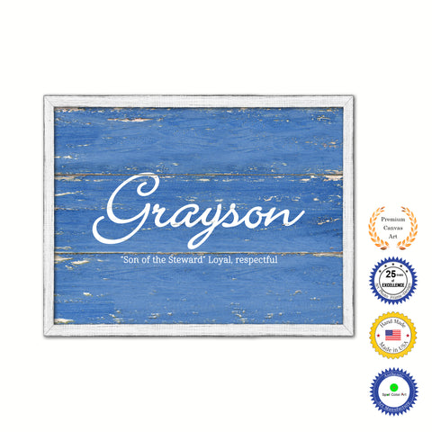Grayson Name Plate White Wash Wood Frame Canvas Print Boutique Cottage Decor Shabby Chic