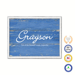 Grayson Name Plate White Wash Wood Frame Canvas Print Boutique Cottage Decor Shabby Chic