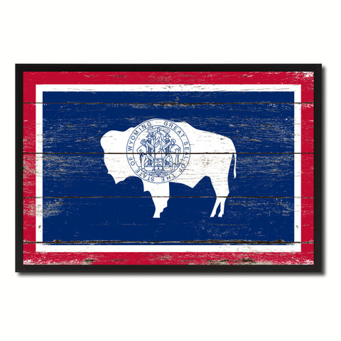 Wyoming State Flag Vintage Canvas Print with Black Picture Frame Home DecorWall Art Collectible Decoration Artwork Gifts
