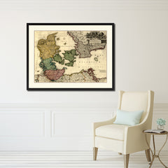 Denmark Centuries Vintage Antique Map Wall Art Home Decor Gift Ideas Canvas Print Custom Picture Frame
