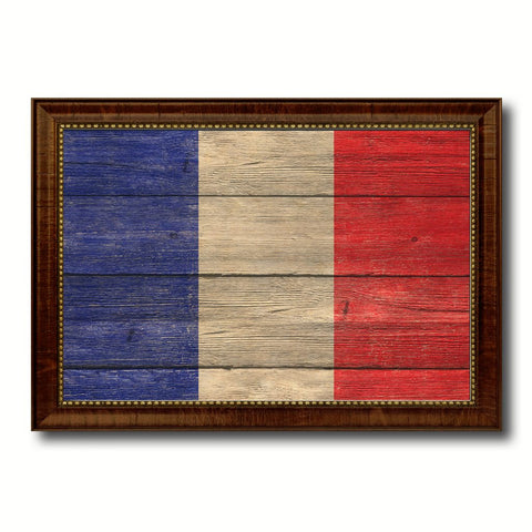 France Country Flag Texture Canvas Print with Brown Custom Picture Frame Home Decor Gift Ideas Wall Art Decoration