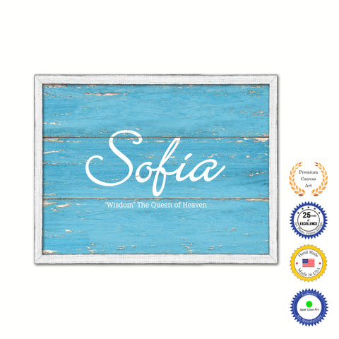 Sofia Name Plate White Wash Wood Frame Canvas Print Boutique Cottage Decor Shabby Chic