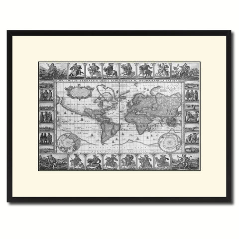 Geographic Vintage B&W Map Canvas Print, Picture Frame Home Decor Wall Art Gift Ideas