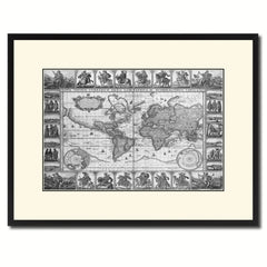 Geographic Vintage B&W Map Canvas Print, Picture Frame Home Decor Wall Art Gift Ideas