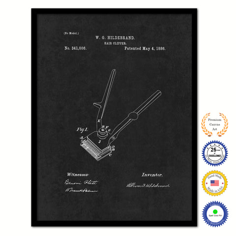 1886 Barber Hair Clipper Vintage Patent Artwork Black Framed Canvas Home Office Decor Great Gift for Barber Salon Hair Stylist