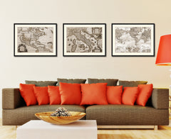 Italy Vintage Sepia Map Canvas Print, Picture Frame Gifts Home Decor Wall Art Decoration