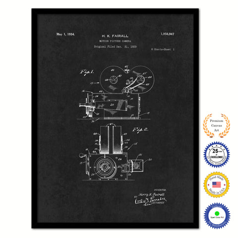 1934 Fairall Motion Picture Camera Old Patent Art Print on Canvas Custom Framed Vintage Home Decor Wall Decoration Great for Gifts