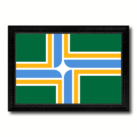 Portland City Oregon State Flag Canvas Print Black Picture Frame