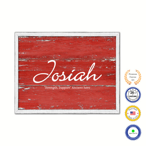 Josiah Name Plate White Wash Wood Frame Canvas Print Boutique Cottage Decor Shabby Chic
