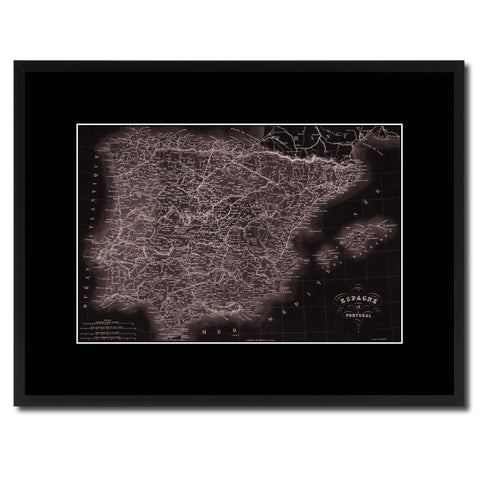 Spain Portugal Vintage Vivid Sepia Map Canvas Print, Picture Frames Home Decor Wall Art Decoration Gifts