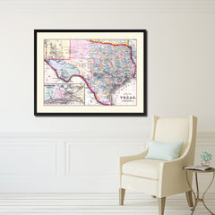 Texas Vintage Antique Map Wall Art Home Decor Gift Ideas Canvas Print Custom Picture Frame
