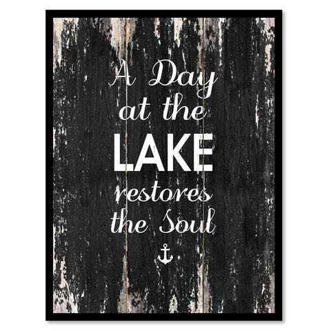 A day at the lake restores the soul Motivational Quote Saying Canvas Print with Picture Frame Home Decor Wall Art