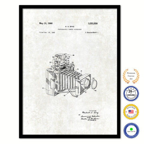 1966 Photographic Camera Accessory Vintage Patent Artwork Black Framed Canvas Print Home Office Decor Great Gift for Photographer