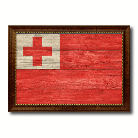 Tonga Country Flag Texture Canvas Print with Brown Custom Picture Frame Home Decor Gift Ideas Wall Art Decoration