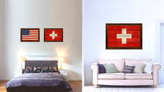 Switzerland Country Flag Texture Canvas Print with Brown Custom Picture Frame Home Decor Gift Ideas Wall Art Decoration