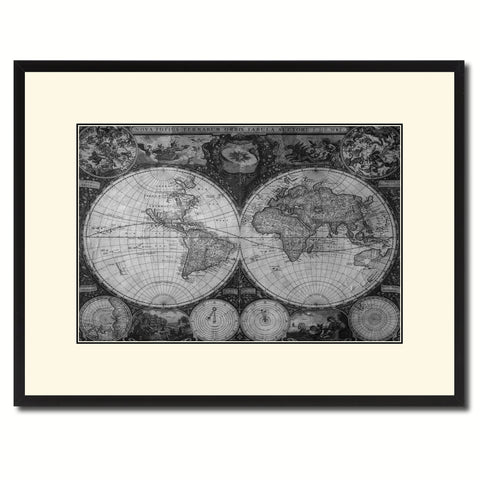 World Vintage B&W Map Canvas Print, Picture Frame Home Decor Wall Art Gift Ideas