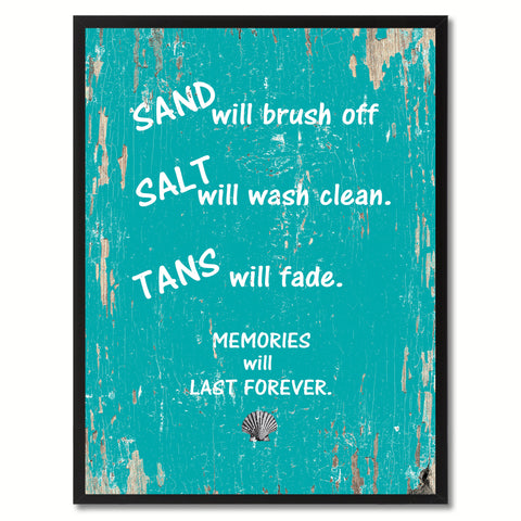 Sand Salt Tans Memories Will Last Forever Saying Canvas Print, Black Picture Frame Home Decor Wall Art Gifts