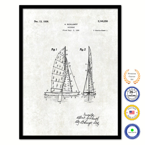 1983 Sailboat Old Patent Art Print on Canvas Custom Framed Vintage Home Decor Wall Decoration Great for Gifts