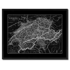 Switzerland Vintage Monochrome Map Canvas Print, Gifts Picture Frames Home Decor Wall Art