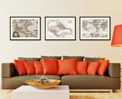 West Indies Caribbean Vintage Sepia Map Canvas Print, Picture Frame Gifts Home Decor Wall Art Decoration
