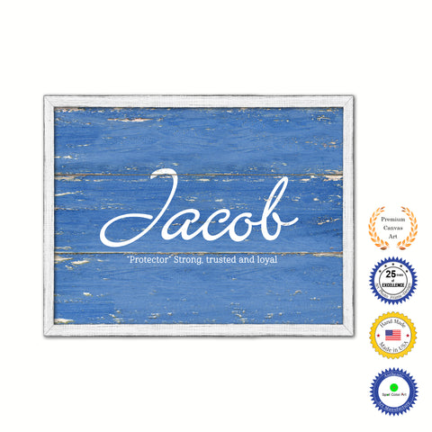 Jacob Name Plate White Wash Wood Frame Canvas Print Boutique Cottage Decor Shabby Chic