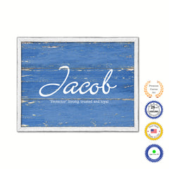 Jacob Name Plate White Wash Wood Frame Canvas Print Boutique Cottage Decor Shabby Chic