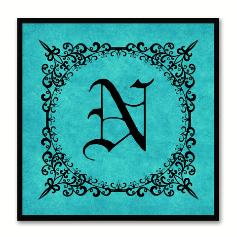 Alphabet N Aqua Canvas Print Black Frame Kids Bedroom Wall Décor Home Art