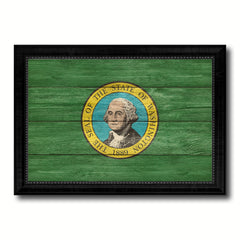Washington State Flag Texture Canvas Print with Black Picture Frame Home Decor Man Cave Wall Art Collectible Decoration Artwork Gifts