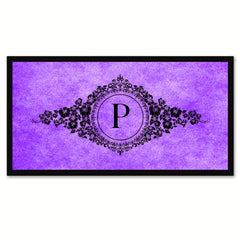 Alphabet Letter P Purple Canvas Print, Black Custom Frame