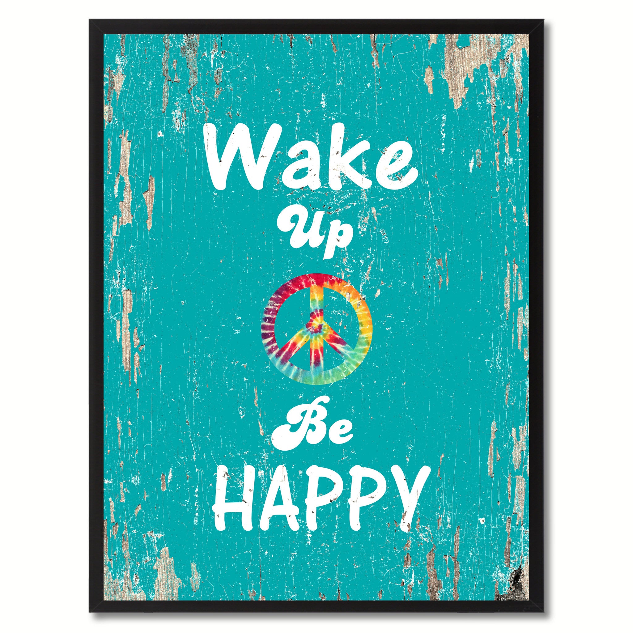 Wake Up & Be Happy Saying Canvas Print, Black Picture Frame Home Decor Wall Art Gifts