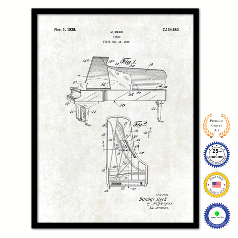 1938 Piano Old Patent Art Print on Canvas Custom Framed Vintage Home Decor Wall Decoration Great for Gifts