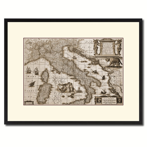 Italy Vintage Sepia Map Canvas Print, Picture Frame Gifts Home Decor Wall Art Decoration