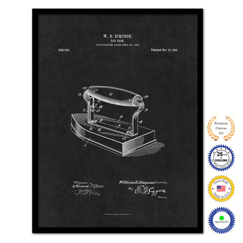 1908 Sad Iron Old Patent Art Print on Canvas Custom Framed Vintage Home Decor Wall Decoration Great for Gifts