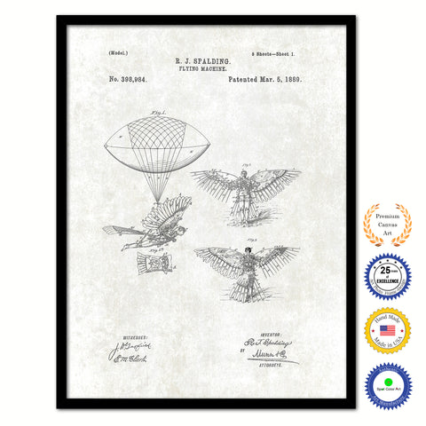 1889 Flying Machine Vintage Patent Artwork Black Framed Canvas Print Home Office Decor Great for Pilot Gift
