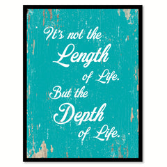 It's not the length of life but the depth of life - Ralph Waldo Emerson Saying Gifts Home Decor Wall Art Canvas Print with Custom Picture Frame, Aqua