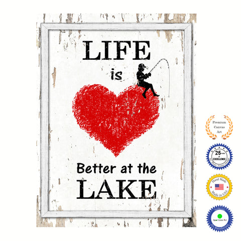 Life Is Better At The Lake Vintage Saying Gifts Home Decor Wall Art Canvas Print with Custom Picture Frame