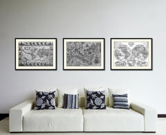 Land Vintage B&W Map Canvas Print, Picture Frame Home Decor Wall Art Gift Ideas