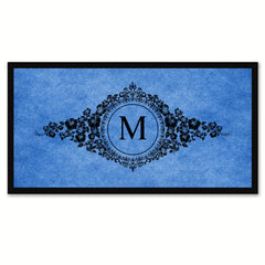 Alphabet Letter M Blue Canvas Print, Black Custom Frame