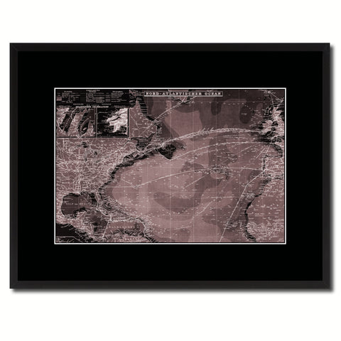 North Atlantic Telegraph Lines Stieler Vintage Vivid Sepia Map Canvas Print, Picture Frames Home Decor Wall Art Decoration Gifts