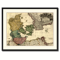 Denmark Centuries Vintage Antique Map Wall Art Home Decor Gift Ideas Canvas Print Custom Picture Frame