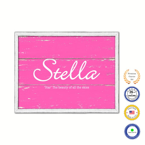 Stella Name Plate White Wash Wood Frame Canvas Print Boutique Cottage Decor Shabby Chic