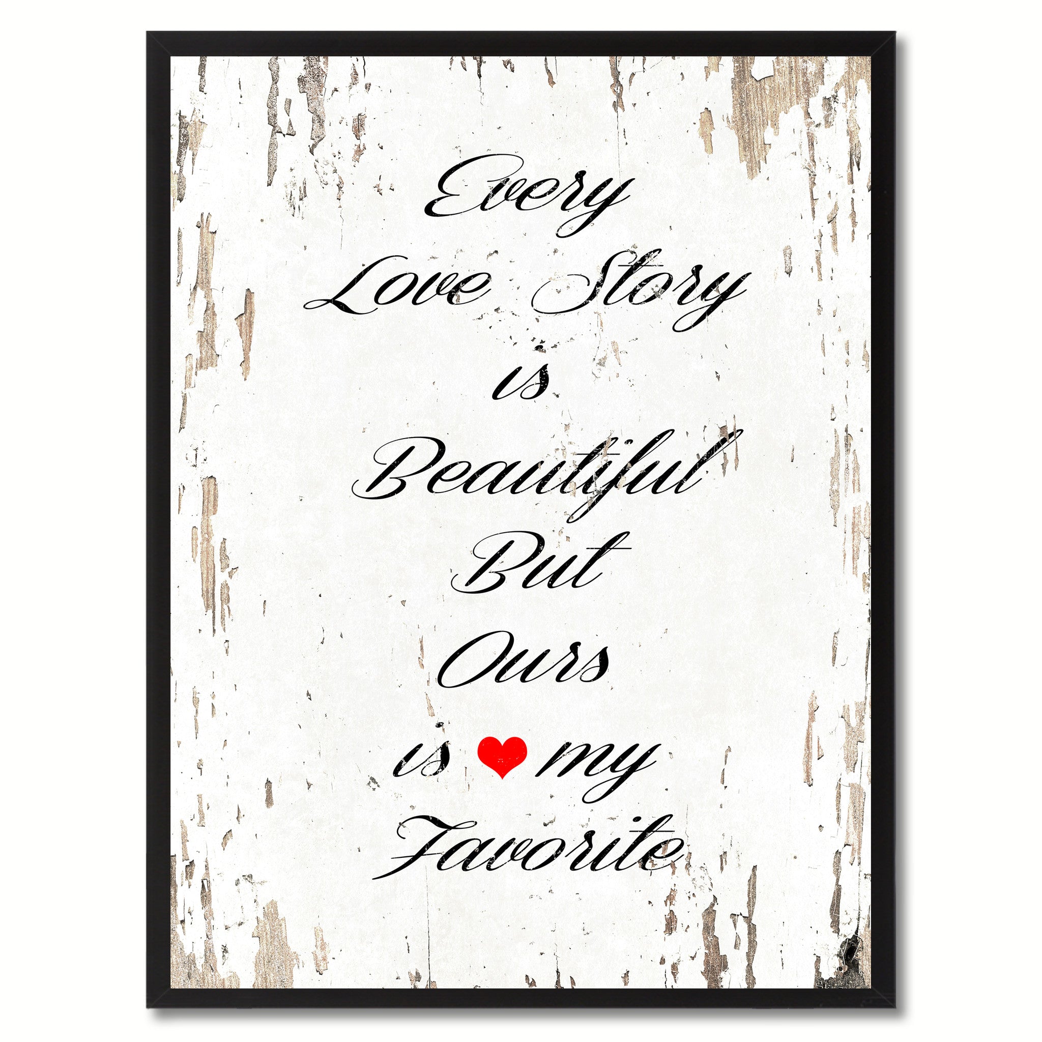 Every Love Story Is Beautiful Saying Canvas Print, Black Picture Frame Home Decor Wall Art Gifts