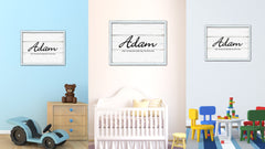 Adam Name Plate White Wash Wood Frame Canvas Print Boutique Cottage Decor Shabby Chic