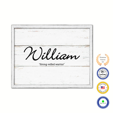 William Name Plate White Wash Wood Frame Canvas Print Boutique Cottage Decor Shabby Chic